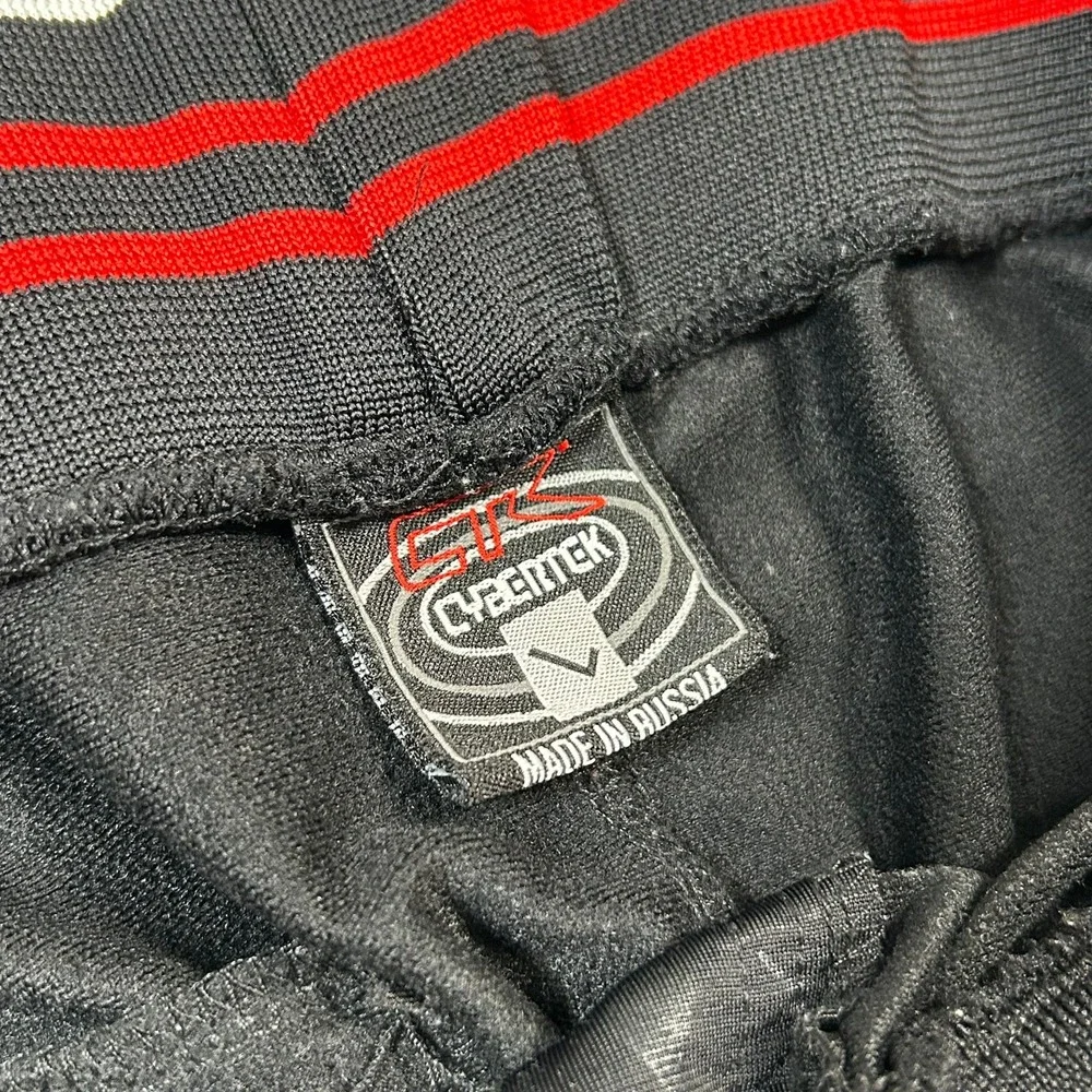 Cybertek Track Pants Large Black Star Print Striped Zip Ankle Russian Made